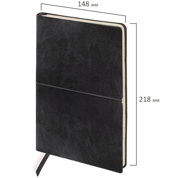 Блокнот А5 (148х218 мм), BRAUBERG "Black Jack", 128 л., гладкий кожзам, резинка, клетка, черный, 125240 - Бизнес-блокноты и бизнес-тетради