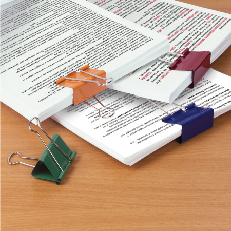 Зажимы для бумаг ОФИСМАГ, КОМПЛЕКТ 12 шт., 51 мм, на 230 листов, цветные, картонная коробка, 226768 - Зажимы для бумаг