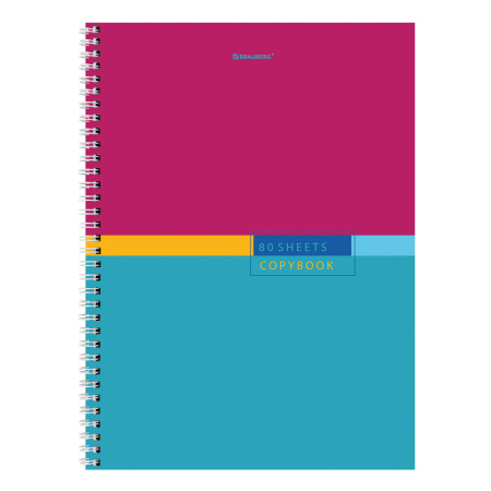 Тетрадь А4, 80 л., BRAUBERG, гребень, клетка, обложка твердая, "Color", 404055 - Тетради формата А4