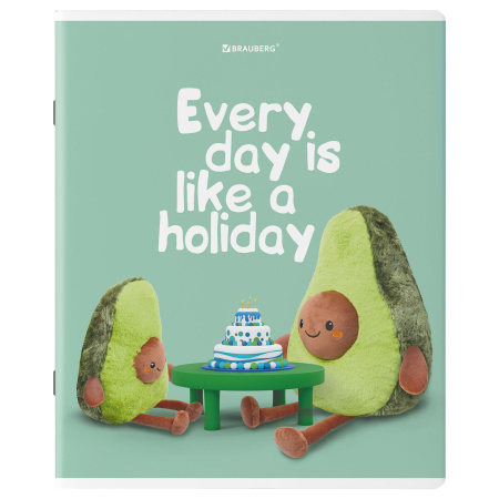 Тетради КОМПЛЕКТ 5 шт., А5, 48 л., BRAUBERG скоба, клетка, глянцевый лак, "Плюшевые Авокадо", 404392 - Тетради 40-48 листов