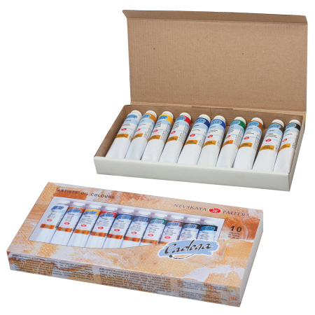 Краски масляные художественные "Ладога", НАБОР 10 цветов по 46 мл, в тубах, 1241006 - Масляные краски художественные в наборах