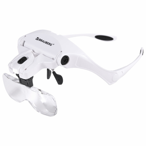 Лупа налобная с LED-ПОДСВЕТКОЙ, 5 сменных линз 95х33 мм, увеличение 1,0 - 3,5, BRAUBERG, 455929 - Лупы