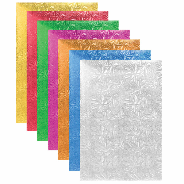 Цветная фольга А4, ФАКТУРНАЯ, 7 листов 7 цветов, "ЛИСТЬЯ", ОСТРОВ СОКРОВИЩ, 205х255 мм, 129883 - Цветная бумага