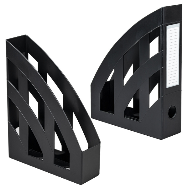 Лоток вертикальный для бумаг КОМПЛЕКТ 2 шт., BRAUBERG "Modern", 245х75х320 мм, черный, 238028 - Лотки вертикальные (стойки-уголки)