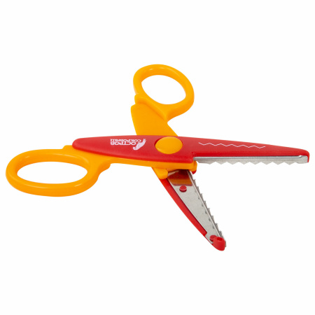 Ножницы ОСТРОВ СОКРОВИЩ, 135 мм, фигурное лезвие "зубцы", красно-оранжевые, в упаковке с подвесом, 236779 - Ножницы детские