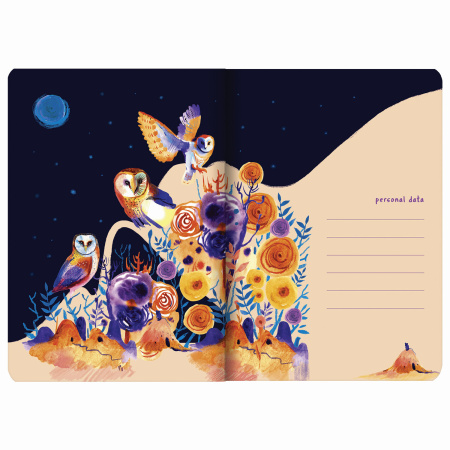 Тетрадь 40 л. в клетку обложка SoftTouch, бежевая бумага 70 г/м2, сшивка, А5 (147х210 мм), СОВЫ, BRAUBERG, 403780 - Тетради 40-48 листов