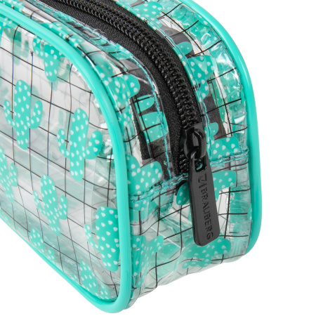 Пенал-косметичка BRAUBERG LUCENT на молнии, прозрачный, "Cactus", 21х5х9 см, 270053 - Пеналы мягкие