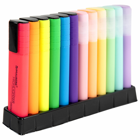 Набор текстовыделителей 12 ЦВЕТОВ на подставке, BRAUBERG "ORIGINAL NEON", линия письма 1-5 мм, 152217 - Текстовыделители