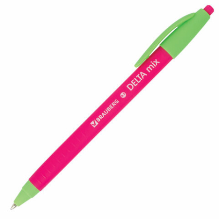 Ручка шариковая масляная автоматическая BRAUBERG "Delta Mix", СИНЯЯ, корпус soft-touch ассорти, узел 0,7 мм, линия письма 0,35 мм, 143340, 1 шт, OBPR366