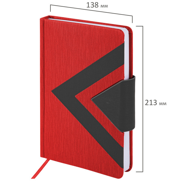 Ежедневник недатированный А5 138x213 мм BRAUBERG "Waves" под кожу, застежка 160 л., красный/черный, 111874 - Ежедневники с покрытием "под кожу и ткань"