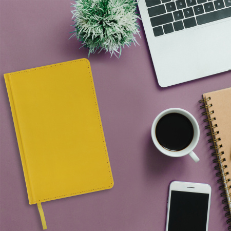 Ежедневник недатированный А5 138х213 мм BRAUBERG "Rainbow" под кожу, 136 л., желтый, 111670 - Ежедневники с покрытием "под кожу и ткань"