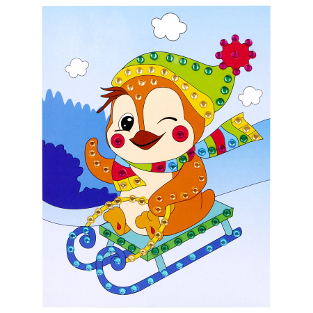 Набор для творчества "Аппликация из страз самоклеящаяся", "На санках", 20х15 см, ЮНЛАНДИЯ, 662378 - Создание аппликаций