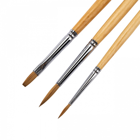 Набор кистей "Сонет" №2 (3 штуки из колонка микс: круглая, длинная лакированная ручка,№1,№3; плоская, длинная лакированная ручка, №4) - Кисти художественные в наборах