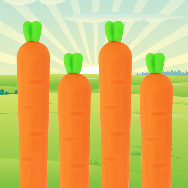 Ручка фигурная шариковая ЮНЛАНДИЯ "Морковка", мягкий силиконовый корпус, СИНЯЯ, пишущий узел 0,7 мм, 143778 - Ручки фигурные