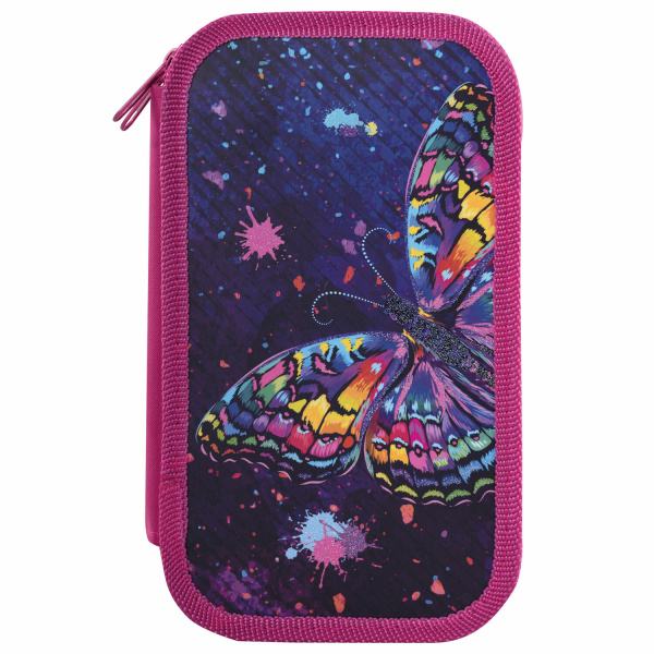 Пенал 2 отделения, ламинированный картон, 19х11 см, "Colorful butterfly", 270886 - Пеналы каркасные