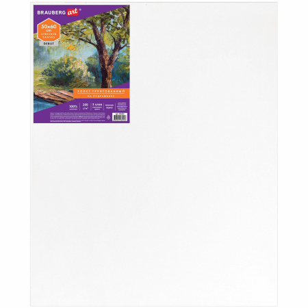 Холст на подрамнике BRAUBERG ART DEBUT, 50х60см, грунтованный, 100% хлопок, мелкое зерно, 191025 - Холсты