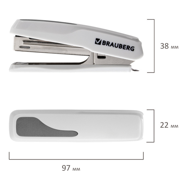 Степлер №10 BRAUBERG "Extra", до 20 листов, антистеплер, серый, 229083 - Степлеры настольные