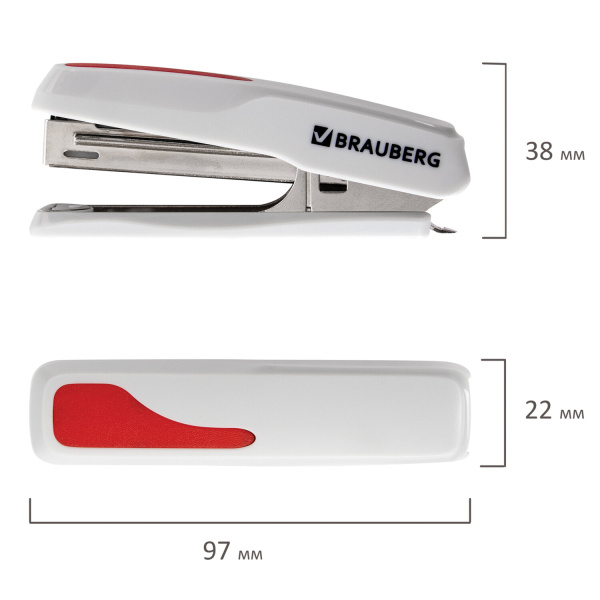 Степлер №10 BRAUBERG "Extra", до 20 листов, антистеплер, серо-красный, 229082 - Степлеры настольные