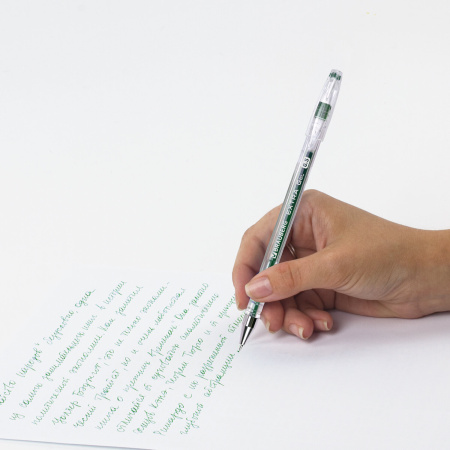 Ручка гелевая BRAUBERG "EXTRA", ЗЕЛЕНАЯ, корпус прозрачный, узел 0,5 мм, линия 0,35 мм, 143904 - Ручки гелевые неавтоматические