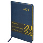 Еженедельник датированный 2024 А5 145х215 мм, BRAUBERG "Iguana", под кожу, синий, 115023 - Еженедельники