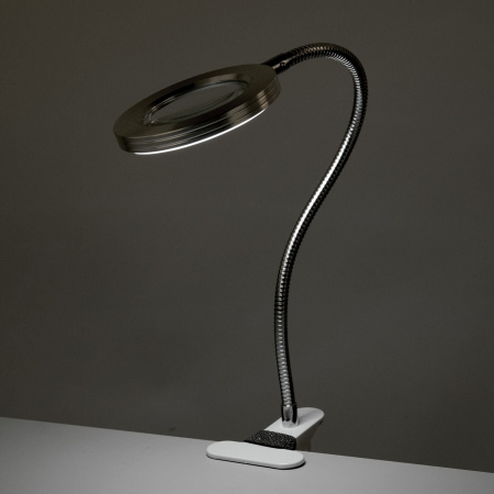 Лупа настольная на прищепке с LED ПОДСВЕТКОЙ, диаметр 75 мм, увеличение 3, BRAUBERG, 455931 - Лупы