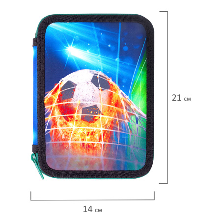 Пенал BRAUBERG, 2 отделения, полиэстер, 21х14 см, "Fire football", 270322 - Пеналы каркасные