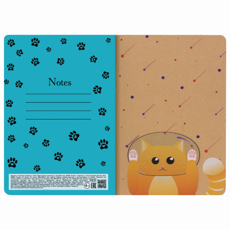 Тетрадь 40 л. в клетку обложка КРАФТ, бежевая бумага 70 г/м2, сшивка, А5 (147х210 мм), SPACE CAT, BRAUBERG, 403762 - Тетради 40-48 листов