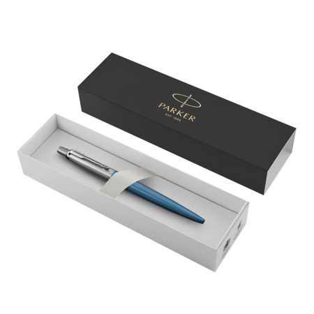 Ручка шариковая PARKER "Jotter Core Waterloo Blue CT", корпус голубой, детали хром, синяя, 1953191 - Ручки шариковые подарочные