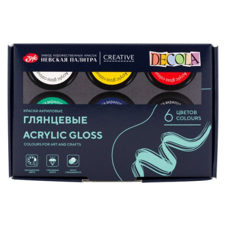 Набор акриловых красок для декоративного творчества "Deсola" глянцевый 6 цв. в банках по 20мл