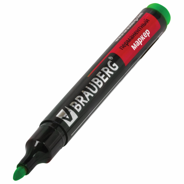 Маркер перманентный BRAUBERG "Contract", ЗЕЛЕНЫЙ, круглый наконечник, 3 мм, 150468 - Маркеры перманентные