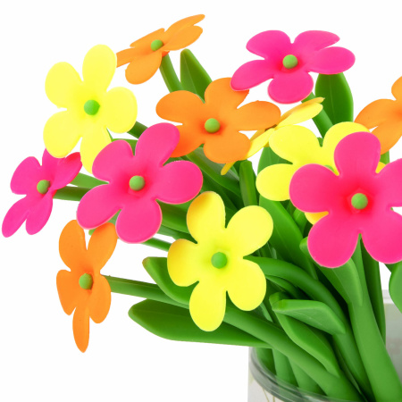 Ручка фигурная шариковая ЮНЛАНДИЯ "Цветочек", мягкий силиконовый корпус, ассорти, СИНЯЯ, пишущий узел 0,7 мм, 143779 - Ручки фигурные