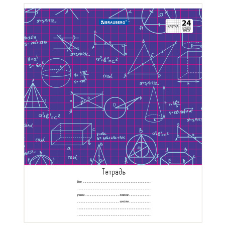 Тетрадь 24 л. BRAUBERG, клетка, обложка картон, ЧЕРТЕЖИ И ФОРМУЛЫ, 403008 - Тетради 12-24 листов