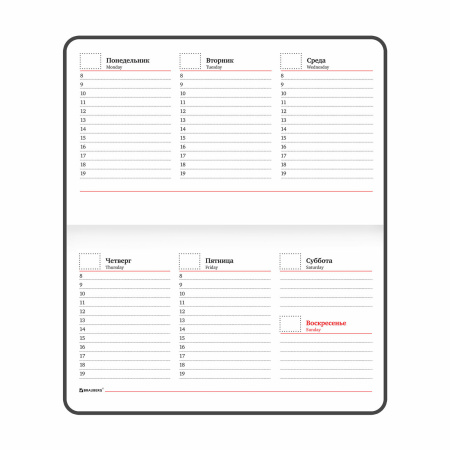 Еженедельник недатированный МАЛЫЙ ФОРМАТ 95х155 мм А6 BRAUBERG "Rainbow", под кожу, 64 л., красный, 114484 - Еженедельники