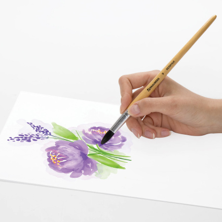 Кисть BRAUBERG, белка, круглая, № 9, 200186 - Кисти художественные из натурального волоса