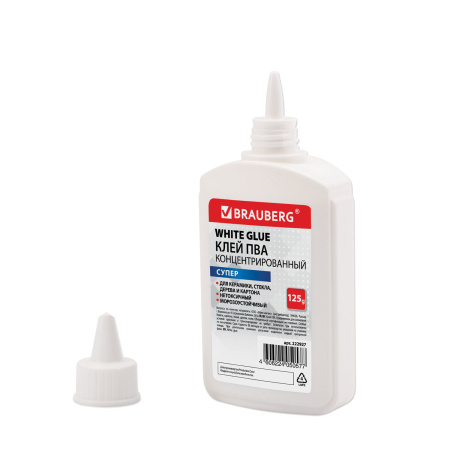 Клей ПВА-СУПЕР BRAUBERG (керамика, ткань, кожа, дерево, бумага, картон), 125 г, 222927 - Клей ПВА