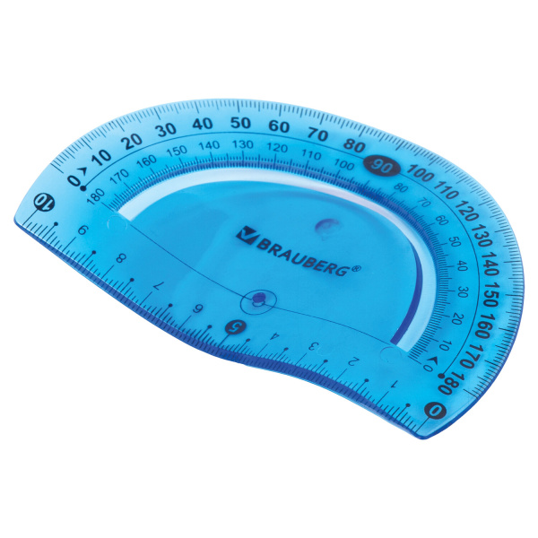 Транспортир 10 см гибкий BRAUBERG "FLEX", пластиковый, 180 градусов, ассорти, европодвес, 210676 - Транспортиры