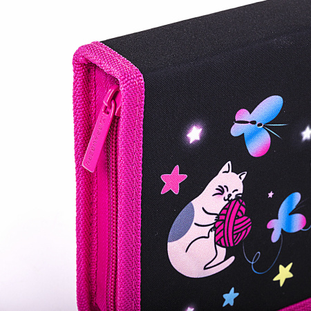 Пенал BRAUBERG с наполнением, 1 отделение, 1 откидная планка, 24 предмета, 21х14 см, "Cats first", 271525 - Пеналы с наполнением