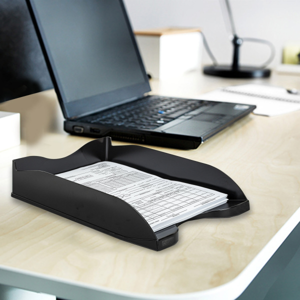 Лоток горизонтальный для бумаг BRAUBERG STYLE, 345х255х65 мм, черный, 238105, ОФ888 - Лотки горизонтальные (поддоны)