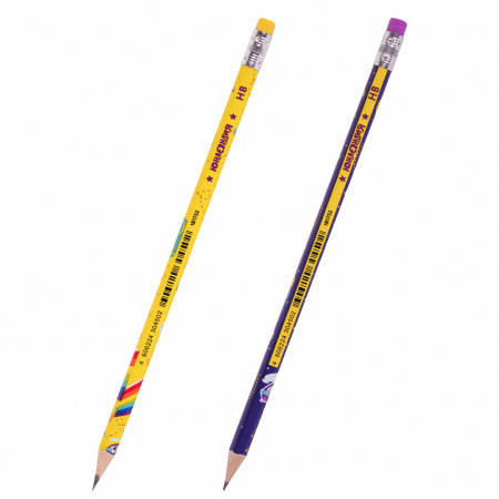 Карандаш чернографитный ЮНЛАНДИЯ "ЮНЛАНДИК", 1 шт., HB, с ластиком, корпус ассорти, 181752 - Карандаши чернографитные
