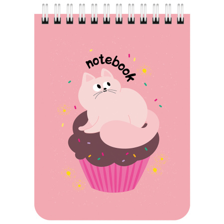 Блокнот МАЛЫЙ ФОРМАТ А6 108х145 мм, 40 л., гребень, картон, клетка, BRAUBERG KIDS, "Котики", 114396 - Блокноты