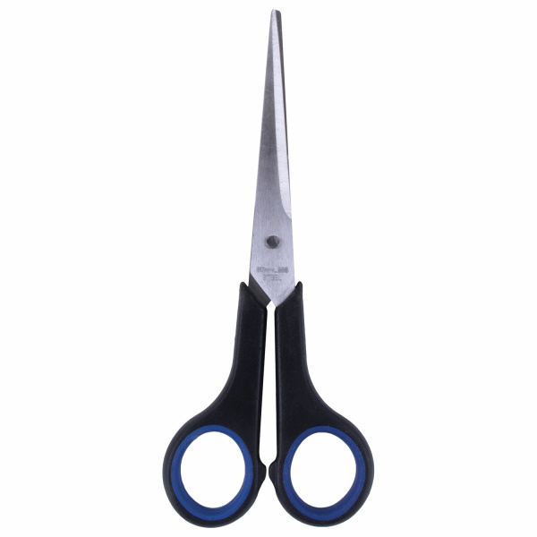 Ножницы BRAUBERG "Soft Grip", 165 мм, черно-синие, резиновые вставки, 3-х сторонняя заточка, 230761 - Ножницы универсальные