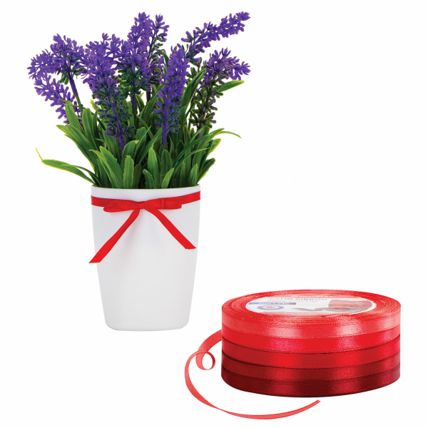 Лента атласная ширина 6 мм, КРАСНЫЙ СПЕКТР набор 5 цветов по 23 м, BRAUBERG, 591496 - Ленты для декора, рукоделия и упаковки подарков