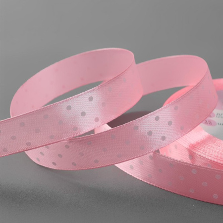 Лента атласная "Горошек", цвет розовый №004, ширина 1,5 см