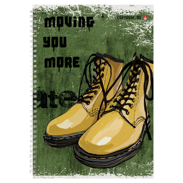 Тетрадь А4 80 л. АЛЬТ гребень, клетка, глянцевая ламинация, "BOOTS" (3 вида), 7-80-1120 - Тетради формата А4