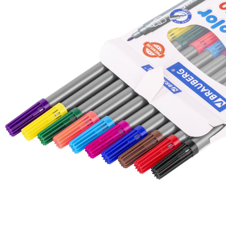 Фломастеры двусторонние BRAUBERG "PREMIUM" "DUAL-TIP", 10 шт., 10 цветов, два наконечника, картонная коробка с европодвесом, 151946 - Фломастеры классические
