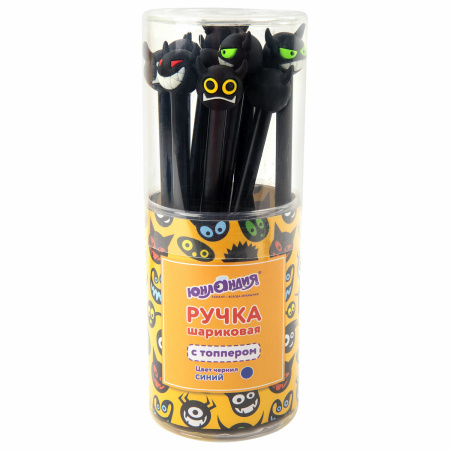Ручка с топпером шариковая ЮНЛАНДИЯ "Чертёнок", корпус ассорти, СИНЯЯ, пишущий узел 0,7 мм, 143812 - Ручки фигурные