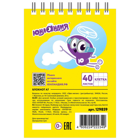 Блокнот МАЛЫЙ ФОРМАТ А7 75х105 мм, 40 л., гребень, картон, клетка, ЮНЛАНДИЯ, "МОНСТР-ТРАК"/"ФУТБОЛ", 129859 - Блокноты