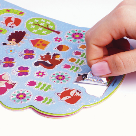 Альбом со сверкающими наклейками "Лесные зверушки", 4 листа, более 250 шт., склейка, ЮНЛАНДИЯ, 662695 - Наклейки