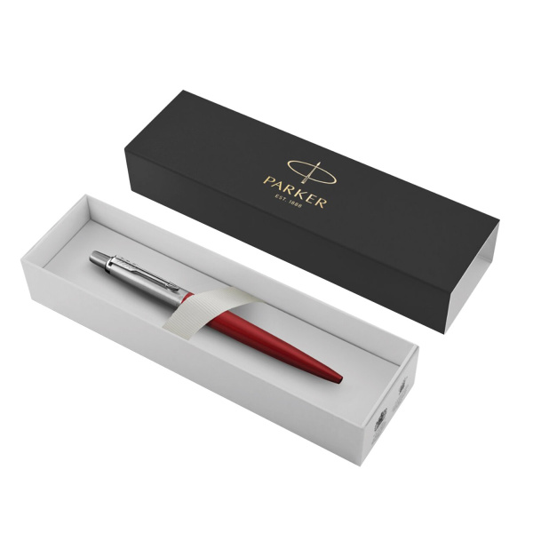 Ручка шариковая PARKER "Jotter Core Kensington Red CT", корпус красный, детали хром, синяя, 1953187 - Ручки шариковые подарочные