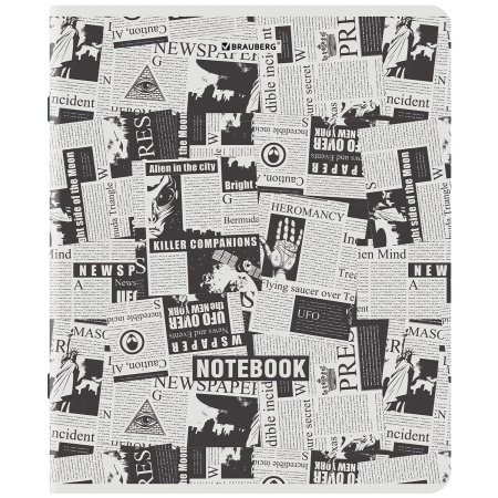 Тетрадь А5, 48 л., BRAUBERG, скоба, клетка, TWIN-лак, "Газета" (микс в спайке), 404356 - Тетради 40-48 листов